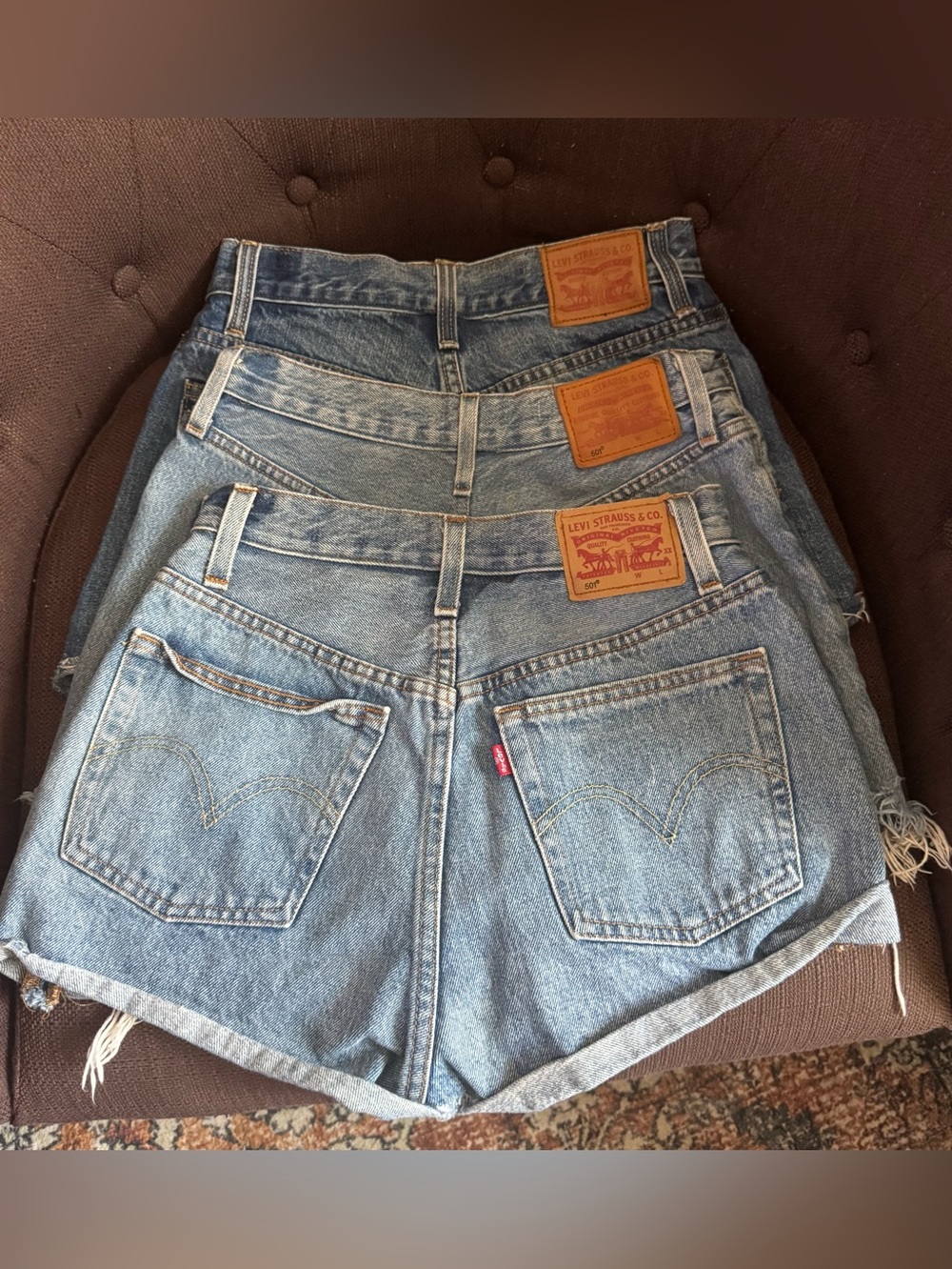 Lot Of 3 Levi's Premium 501 Women High Rise Cut Off Denim Shorts Light Wash Sz28